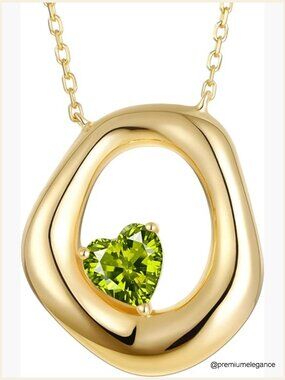 18K Gold Bubble Pendant Necklace with Heart Birthstone, 20 Inch Chain